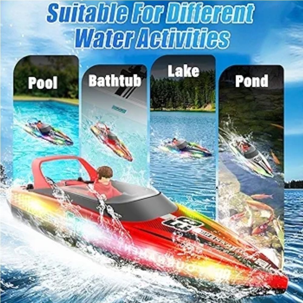 🩵NIB Red & Black Hi-Speed Racing Remote Control LED Lit Speedboat - Picture 3 of 13